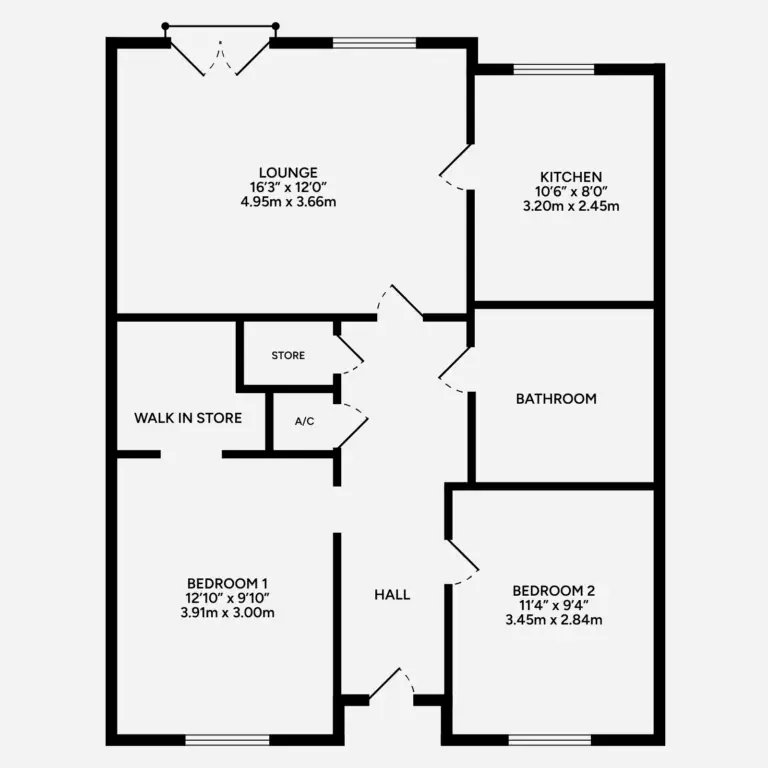 Plan drawing of a 2 bed apartment at Blake Court