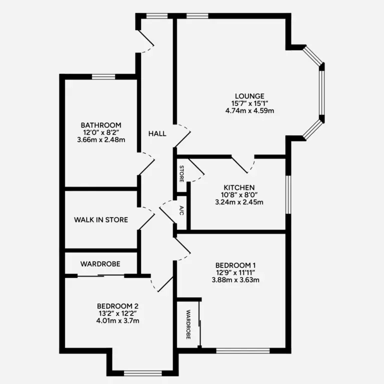 Plan drawing of a large 2 bed apartment at Blake Court